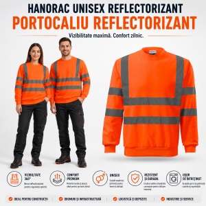 Hanorac bluză reflectorizantă unisex fără glugă, damă și bărbat, benzi 3M - Img 14