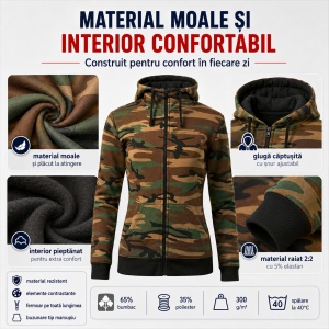 Hanorac Camuflaj Damă cu Glugă și Fermoar Malfini C20 Camo Zipper – 300 g/m² - Img 10