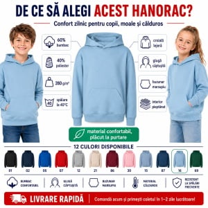 Hanorac copii Malfini 423 Chill cu glugă, buzunar marsupiu, interior pieptănat și croială lejeră - Img 2