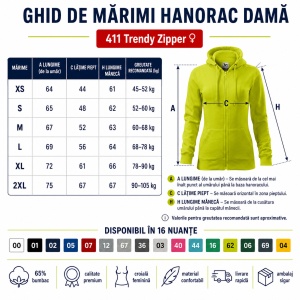 Hanorac Damă cu Fermoar și Glugă Malfini 411 Trendy Zipper – 300 g/m² - Img 4