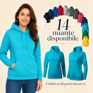 Hanorac Damă cu Glugă și Buzunar Marsupiu Malfini F14 Cape Free – 320 g/m² - Img 9