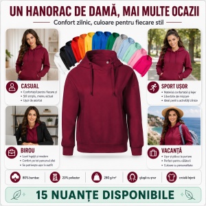 Hanorac Damă cu Glugă și Buzunare Tip Marsupiu Malfini 421 Moon – 280 g/m² - Img 7