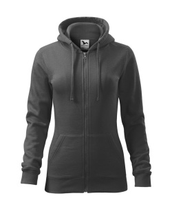 Hanorac dama tip bluza cu fermoar si 2 buzunare de culoare gri inchis