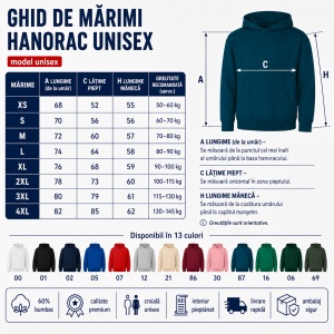 Hanorac Unisex Damă și Bărbați cu Glugă – 60% Bumbac, Interior Pieptănat, 280 g/m², XS–4XL - Img 4