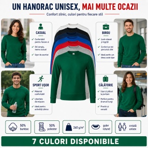 Hanorac unisex fără glugă tip bluză, pentru damă și bărbat, 260 g/m² - Img 10