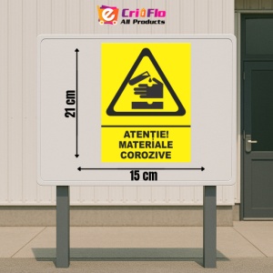 Indicator Atentie materiale corozive, Sticker autocolant - Img 2