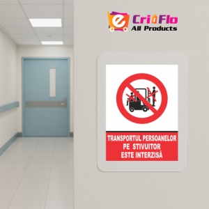 Indicator Atentie transportul persoanelor pe stivuitor este interzis, Sticker autocolant - Img 5