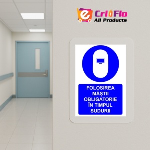 Indicator Folosirea mastii obligatorie in timpul sudurii indicator de obligativitate, Sticker autocolant - Img 5