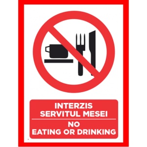 Indicator Interzis servitul mesei no eating or drinking,, Sticker autocolant