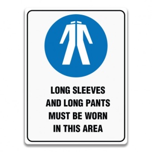Indicator LONG SLEEVES AND LONG PANTS MUST BE WORN IN THIS AREA SIGN, Sticker autocolant