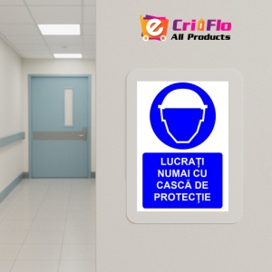 Indicator Lucrati numai cu casca de protectie indicator de obligativitate, Sticker autocolant - Img 5