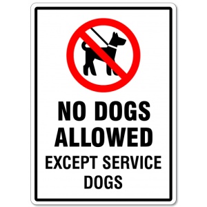 Indicator No Dogs Allowed Except Service Dogs Sign, Sticker autocolant