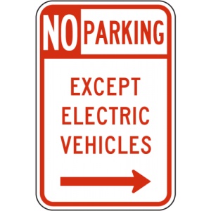 Indicator No Parking Except Electric Vehicle Sign Right Arrow, Sticker autocolant