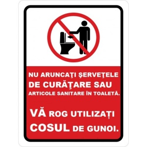 Indicator Nu aruncati servetele si articole sanitare in toaleta, Sticker autocolant