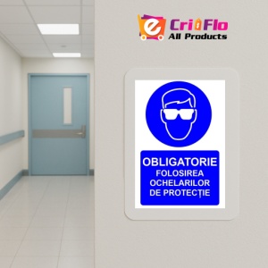 Indicator Obligatorie folosirea ochelarilor de protectie indicator de obligativitate, Sticker autocolant - Img 5