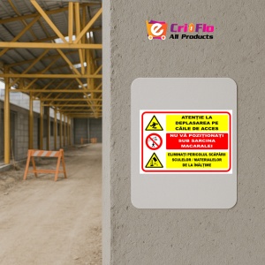 Indicator Panou atentie la deplasarea pe caile de acces nu va pozitionati sub sarcina macaralei eliminat pericolul scapari sculelor si materialelor de la inaltime, Sticker autocolant - Img 5