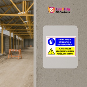 Indicator Panou pentru purtarea manusilor de protectie pentru executarea lucrarilor, Sticker autocolant - Img 5