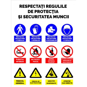 Indicator Panou pentru respectarea respectarea regulilor de protectia si securitatea muncii, Sticker autocolant