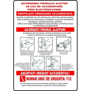 Indicator Pentru acordarea primului ajutor in caz de accidentare prin eletrocutare, Sticker autocolant