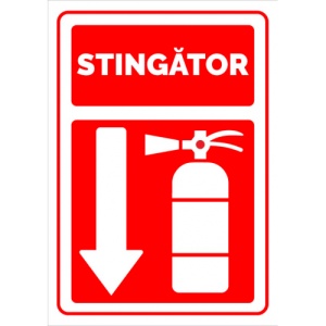 Indicator Pentru stingator cu directie in jos, Sticker autocolant
