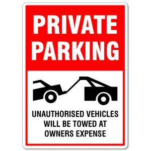 Indicator Private parking unauthorized vehicles will be towed at owner's expense, Sticker autocolant