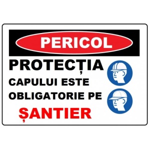 Indicator Protectia capului este obligatorie pe santier, Sticker autocolant
