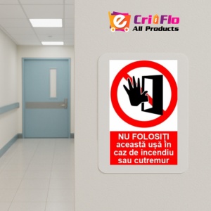 Indicator protectia muncii nu folositi aceasta usa cutremur incendiu, Sticker autocolant - Img 5