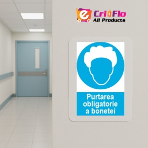 Indicator protectia muncii purtarea obligatorie a bonetei, Sticker autocolant - Img 5