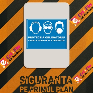 Indicator Protectia obligatoriu a guri a ochilor si a urechilor, Sticker autocolant - Img 2