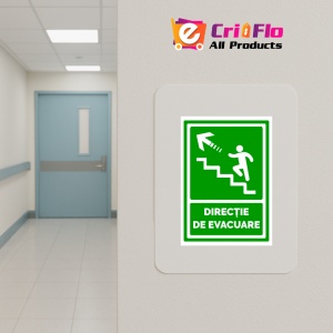Indicator Semn pentru directie de evacuare spre scari in stanga sus, Sticker autocolant - Img 5