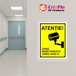 Indicator Semn pentru zona monitorizata video 24 din 24 ore, Sticker autocolant - Img 5