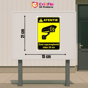 Indicator Semn pentru zona supraveghere video 24 ore, Sticker autocolant - Img 2
