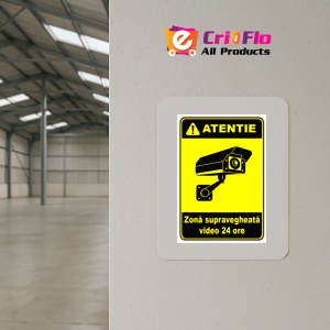 Indicator Semn pentru zona supraveghere video 24 ore, Sticker autocolant - Img 4