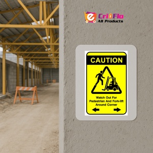 Indicator Sign caution watch out for pedestrian and forklift around corner, Sticker autocolant - Img 5