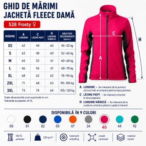 Jacheta Bluza Fleece dama cu fermoar Frosty 528, 220 g/m², antipilling, croiala cambrata, 9 culori, XS-3XL - Img 4