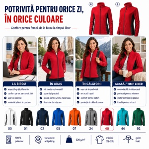 Jacheta Bluza Fleece Dama cu Fermoar Malfini, 220 g/m², Antipilling, Croiala Cambrata, XS-3XL, 9 Culori - Img 5