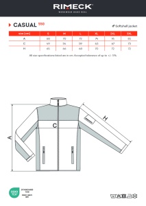 Tabel marimi dimensiuni jacheta geaca softshell barbati