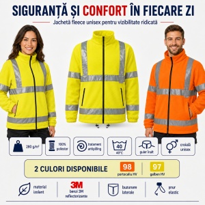 Jachetă Polar Fleece Reflectorizantă Unisex Damă Bărbat de Lucru Malfini Rimeck HV 5V1 – Benzi 3M - Img 6