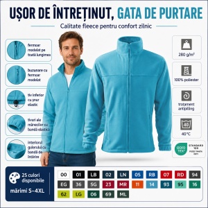 Jachetă Polar Fleece tip Bluză Hanorac Bărbați Călduroasă cu Fermoar Malfini Rimeck 501 – 280 g/m² - Img 5