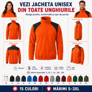 Jachetă Polar Fleece Unisex Damă Bărbat Malfini Hi-Q 506 – 360 g/m², Umeri Impermeabili - Img 5