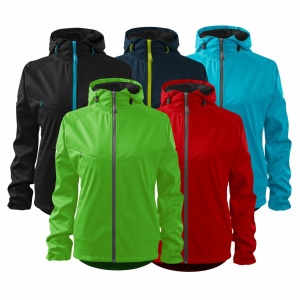 Imagine de prezentare pentru jacheta softshell dama si culorile disponibile verde, rosu, negru, albastru