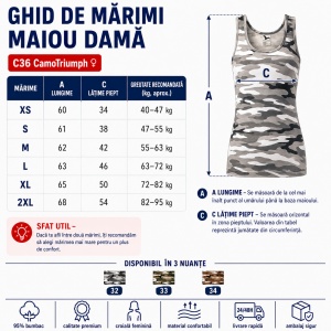 Maiou damă Malfini Camo Triumph C36, top camuflaj slim fit, 95% bumbac, XS–2XL, 3 nuanțe - Img 3