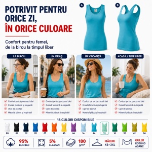 Maiou damă Malfini Triumph 136, top casual / tricou fără mâneci, 95% bumbac, XS–2XL, 16 culori - Img 7