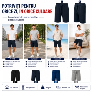 Pantaloni Scurți Bărbați Casual, Lejeri din Bumbac cu Talie Elastică – Comfy 611 - Img 8