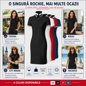 Rochie Polo Damă tip tricou, Malfini Premium 271 Dress Up, 100% Bumbac, Croială Cambrată, 215 g/m², Mărimi XS 2XL, 4 Culori - Img 9