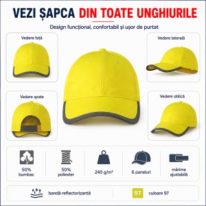 Șapcă Bărbați Reflectorizantă și Fluorescentă, Reglabilă cu Velcro – HV Reflex 3V5 - Img 6