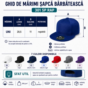 Șapcă bărbați snapback Malfini 301 5P RAP, 100% bumbac, cozoroc drept, reglabilă, 7 culori - Img 10