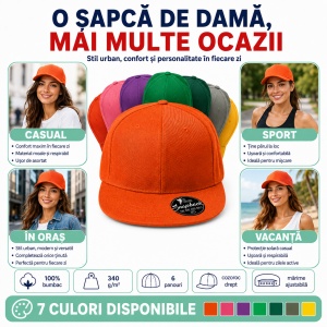 Șapcă Damă tip Snapback cu Cozoroc Drept, Reglabilă din Bumbac – Rap 6P 302 - Img 6
