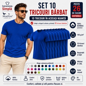 Set 10 Tricouri Bărbat în Aceeași Nuanță, Malfini, 100% Bumbac, 145 g/m², Guler Rotund, 26 Culori, Mărimi S–3XL - Img 4