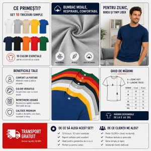 Set 10 tricouri bărbați Malfini, 100% bumbac, regular fit, guler rotund, mărimi S 3XL, 10 culori incluse TRANSPOT - Img 9